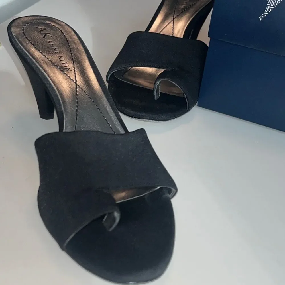Anne Klein Black Open-Toe Slide Heels